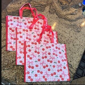 Reusable Tote Bags Set of 3 in Cherry & Bow Design 🍒🎀